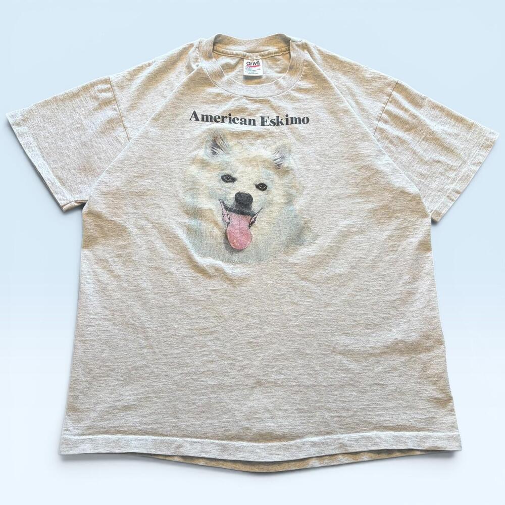 Vintage American Eskimo Dog Shirt Mens XL Gray Graphic Tee T-Shirt Anvil USA